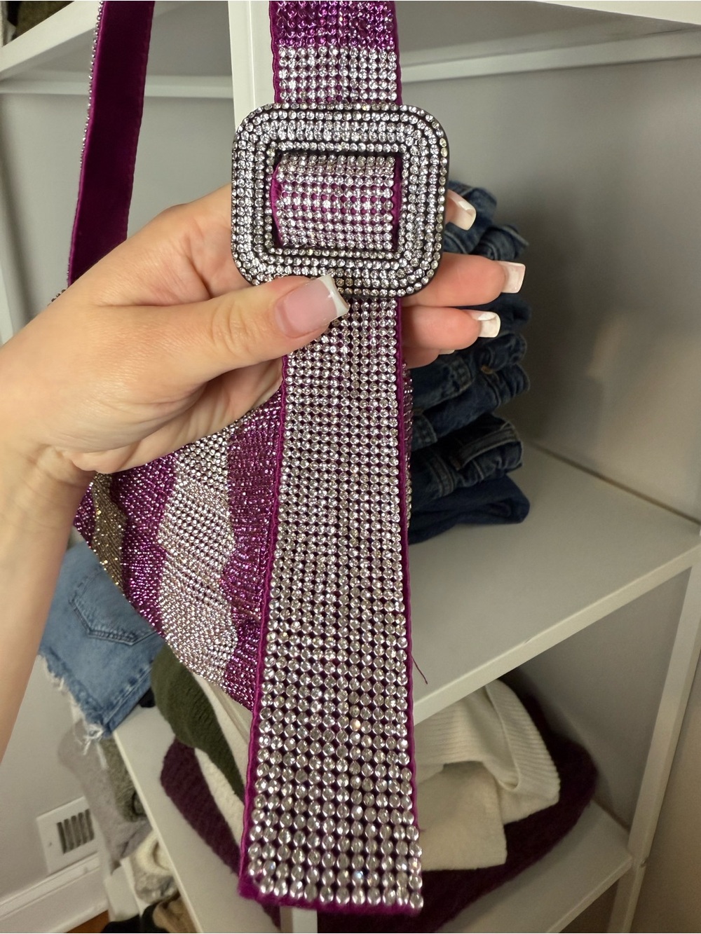 Benedetta Bruzziches Rhinestone Pink & Silver Stripe Shoulder Bag - Picture 3 of 7